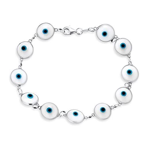 Bling Jewelry amuleto di protezione e fortuna, braccialetto con occhio di vetro turco per donne adolescenti in argento sterling. 925 bianco da 7 pollici