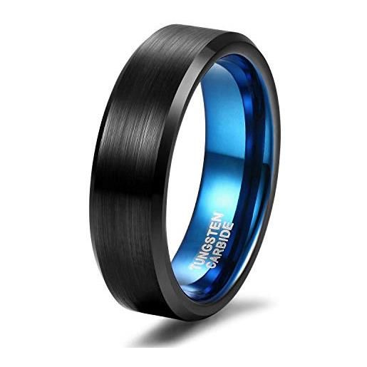 Titaniumcentral anelli di fidanzamento in carburo di tungsteno spazzolato nero anello di fidanzamento fede nuziale (blu-6mm, 52 (16.6))