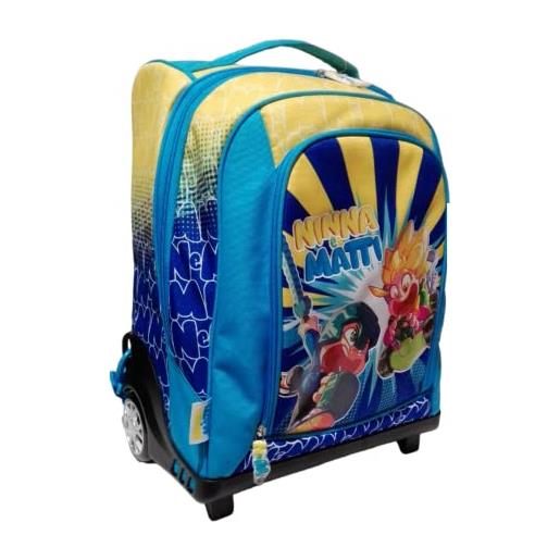 PRESTIGE & DELUXE trolley scuola ninna e matti giallo blu + omaggio 7 penne cancellabili + portachiave fischietto