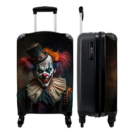NoBoringSuitcases.com® valigie bagaglio a mano trolley valigia a rotelle valigia da viaggio piccola con 4 ruote - clown - cappello - collare - ritratto - killerclown - bagaglio da tavolo