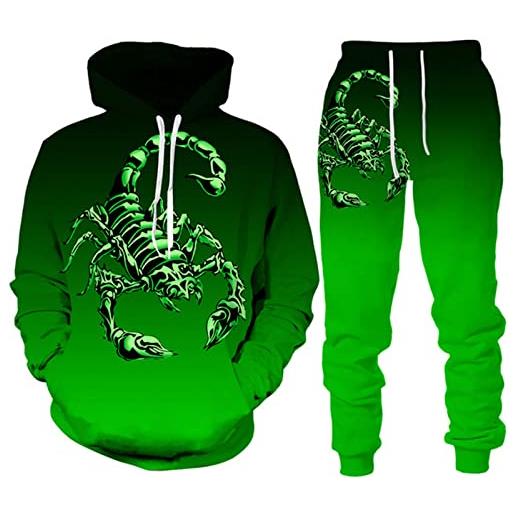 INDIRAN tuta da uomo set animal scorpion 3d stampato felpa con cappuccio e pantaloni da jogger suit due pezzi set hip hop casual felpa con cappuccio set