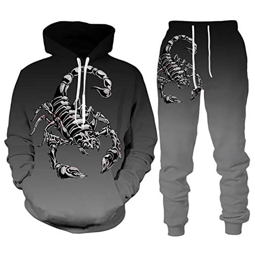 INDIRAN tuta da uomo set animal scorpion 3d stampato felpa con cappuccio e pantaloni da jogger suit due pezzi set hip hop casual felpa con cappuccio set