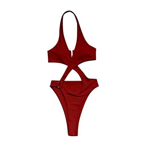 Innerternet costume da bagno da donna con pancia, un pezzo più grande, colore: rosso, l