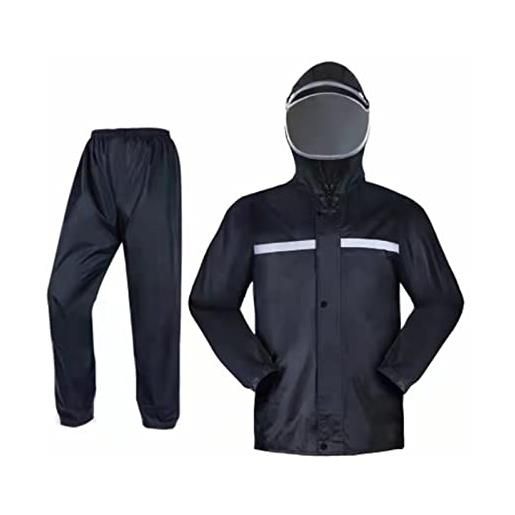HERSIL tuta antipioggia giacca pantaloni impermeabile per uomo outdoor traspirante anti bambini gilet esercito, nero , xl