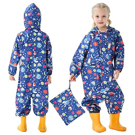 Fewlby tuta impermeabile bambini tuta pioggia bambina antipioggia con cappuccio poncho impermeabile ragazze ragazzi giacche da pioggia con cappello trasparente per 2-5 anni