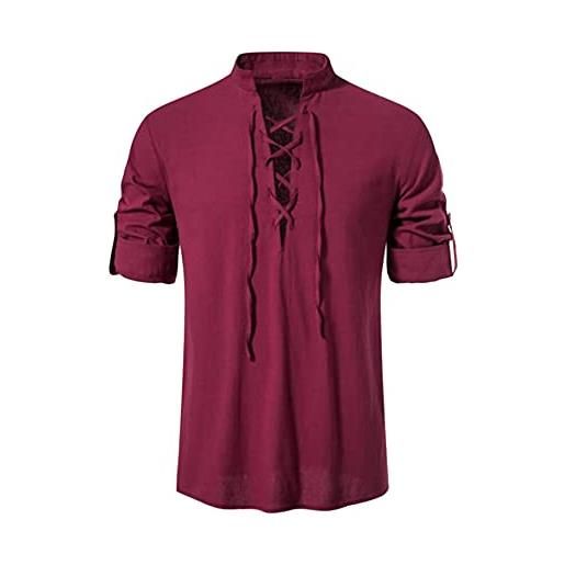 YMING camicia vintage da uomo con maniche a 3/4 scozzese giacobita ghillie kilt camicia medievale rinascimentale camicie vittoriane bianco xxl