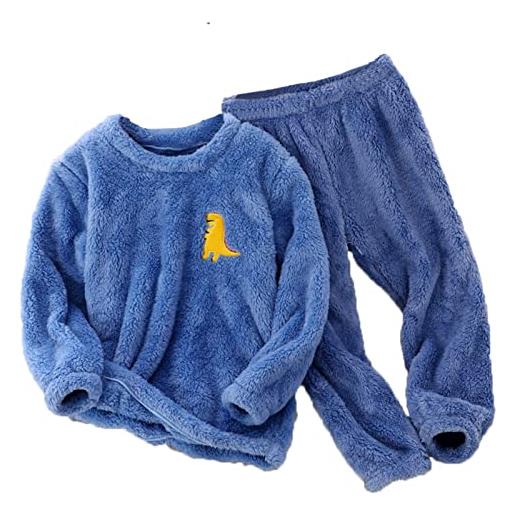 qinhanjia maschietto 2 anni del bambino dei capretti delle ragazze dei ragazzi di inverno del manicotto lungo del fumetto stampe pigiami in pile magliette e camicette pantaloni 2 pz maglietta (blue, 2-3 years)