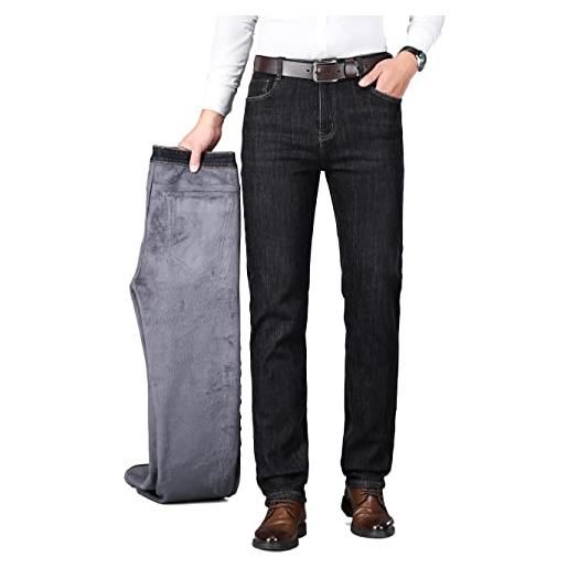 ziilay jeans termici da uomo, pantaloni da neve, pantaloni invernali, con pile, 8272h nero, 32w x 30l