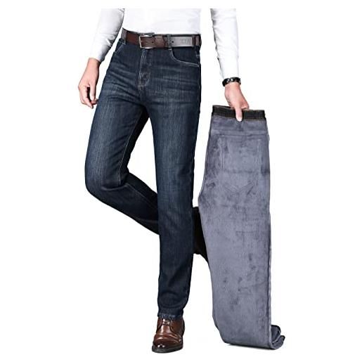 ziilay jeans termici da uomo, pantaloni da neve, pantaloni invernali, con pile, 8272h nero, 32w x 30l