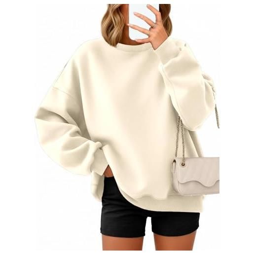 Timuspo maglia da donna a maniche lunghe, in pile, girocollo, per autunno, inverno, per ragazze adolescenti, nero, l