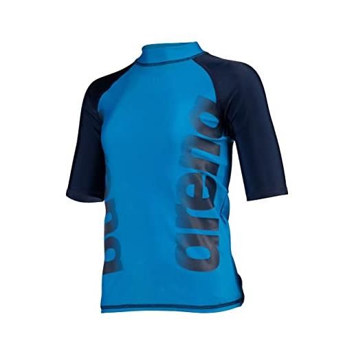 Arena jr rash vest s/s graphic guard shirt, turquoise-navy, 6-7 anni unisex-bambini e ragazzi