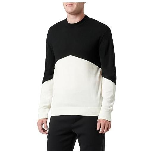 ARMANI EXCHANGE color block, lana merino mix, collo rotondo maglione uomo, black/white, xl
