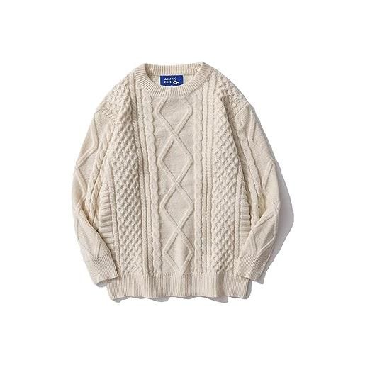 Aelfric Eden aran - maglione da uomo a maniche lunghe, girocollo, oversize, stile vintage, khaki01, s