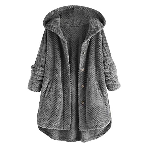 Peuignao cappotto teddy donna giacca pile donna con cappuccio giacca felpa giubbini termica felpata fleece jacket donna invernale giubbotto peloso giacche pile felpate teddy orsetto pelosa donna grigio l