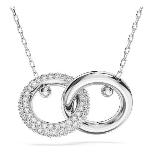 Swarovski dextera collana pendente, anelli concatenati con cristalli e zirconia Swarovski, moschettone, placcatura in tonalità rodio, bianco