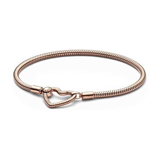 PANDORA snake chain 582257c00 - braccialetto placcato oro rosa 14k con chiusura a cuore, oro rosa, senza gemstone
