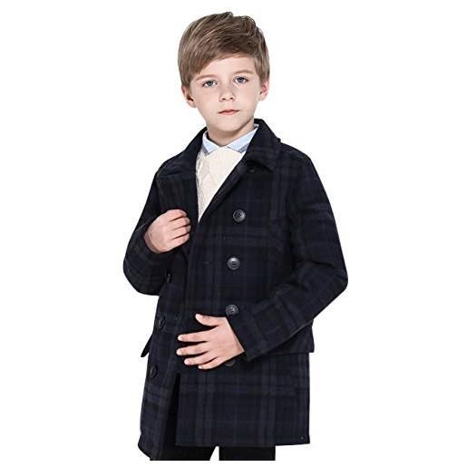 SOLOCOTE - cappotto invernale da ragazzo in finta lana, stile elegante e formale - blu - 9-10 anni