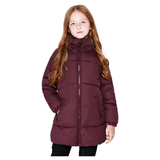 SOLOCOTE ragazze cappotti invernali pesante lunghezza media giacche calda down-like cotone ovatta outwear, 80817-wine red-13-14y