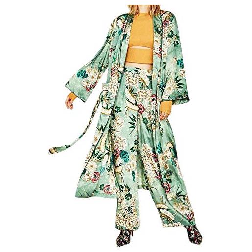 Huixin abito da donna kimono vestaglia fantasia costume floreale accappatoio coprire estate vintage fashion comodo morbido pigiama da pigiama (color: grün, size: m)