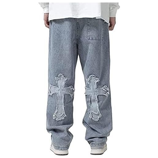 Sawmew jeans larghi da uomo, pantaloni y2k jeans anni '90, hip hop unisex casual hip hop streetwear (color: blue, size: m)
