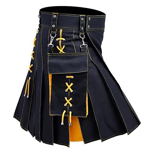 Generic kilt scozzese uomo kilt cargo tattico kilt tartan irlandese steampunk abbigliamento tradizionale moderno kilt scozzese uomo tartan kilt individualità vintage, 05#giallo, s