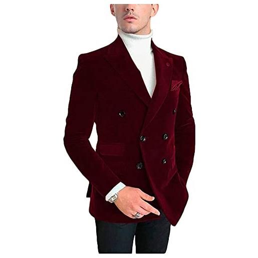 Botong giacca da uomo in velluto doppiopetto giacca da smoking con risvolto a tacca cappotto da festa di nozze abbigliamento casual, caff, 60