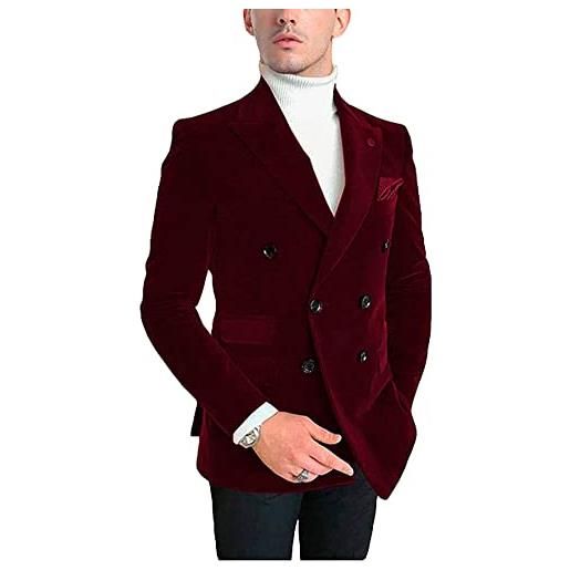 Botong giacca da uomo in velluto doppiopetto giacca da smoking con risvolto a tacca cappotto da festa di nozze abbigliamento casual, borgogna, 62