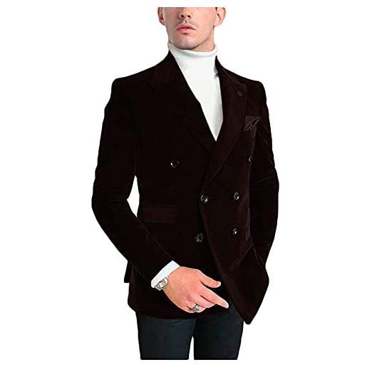 Botong giacca da uomo in velluto doppiopetto giacca da smoking con risvolto a tacca cappotto da festa di nozze abbigliamento casual, foglia di t, 54