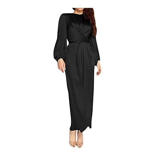 Sonnena vestiti cerimonie abito da donna in pizzo abito caftano arabo abito da donna islamico maxi jilbab abaya abito elegante matrimonio (black, m)