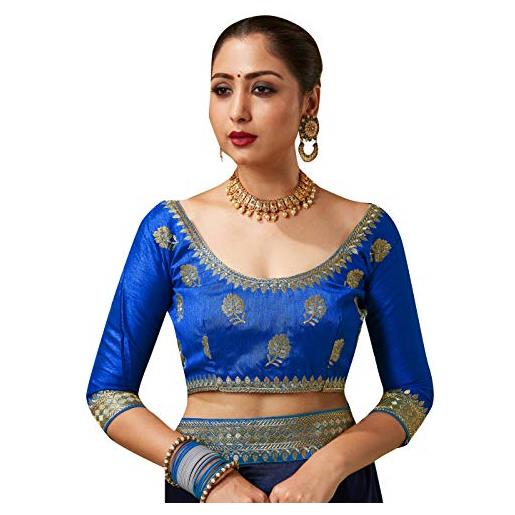 STYLE INSTANT camicetta da donna pronta per sarees indiana designer partito usura bollywood imbottito sticthed crop top choli, blu, m