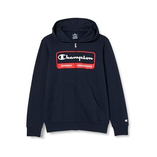 Champion legacy graphic shop b - ultralight powerblend fleece full zip, felpa con cappuccio, grigio melange chiaro, 5-6 anni