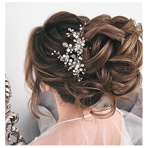Unicra accessori per capelli da sposa in cristallo per capelli da sposa con perle argentate per donne e ragazze