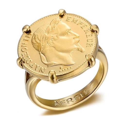 BOBIJOO JEWELRY - anello con sigillo napoleone set 6 artigli placcato oro moneta 20 franchi re louis donna uomo in acciaio inox - 22 (10 us), d'oro - acciaio inossidabile 316