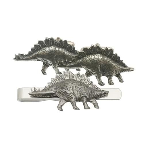 Gamekeepers Cottage gifts stegosaurus gemelli e tie bar slide dinosaur set regalo