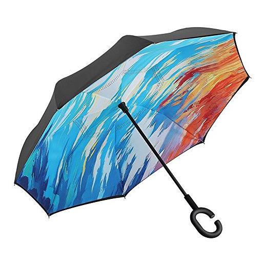 Mongoora inverso doppio strato ombrello, a forma di c con manico, inverted ombrello bumbershoot migliore utilizzo per viaggiare, antivento e impermeabile