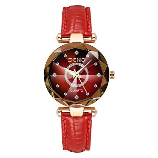 RORIOS orologio donna orologio analogico quarzo con cinturino in pelle moda impermeabile orologi da polso strass orologio per ragazza donna
