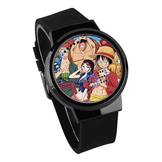 Haonb orologi da polso, orologio elettronico luminoso impermeabile touch screen a led one piece anime peripheral watch nero