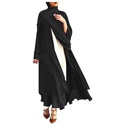 IWEMEK cardigan da donna musulmana lungo in mussola di seta, abito da preghiera a maniche lunghe, tinta unita, larga, hijab, foulard abaya aperto, dubai arabo, islamico medio oriente, nero , s