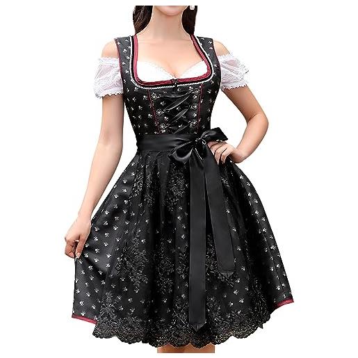 Clearlove abito tradizionale dirndl da donna midi elegante corto set da 3 pezzi incluso abito dirndl grembiule dirndl camicetta dirndl per l'oktoberfest (b-nero, 40)