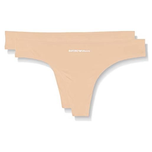 Emporio Armani underwear bi-pack thong iconic cotton, biancheria intima donna, beige (nude), xs