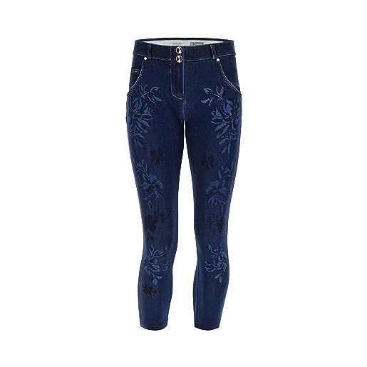 WR.UP freddy - jeans vita regular 7/8 con decoro floreale, donna, denim scuro, large