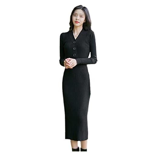 keusyoi abiti di media lunghezza abito maglione per le donne moda inverno sexy maxi abito lungo donna casual lavorato a maglia vestito aderente, nero , s