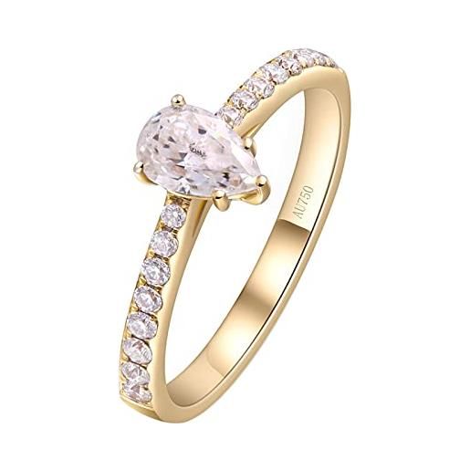 Epinki anello promessa matrimonio, anello donna oro 18k lacrima moissanite 0.5ct con zirconi fedina fidanzamento misura 12