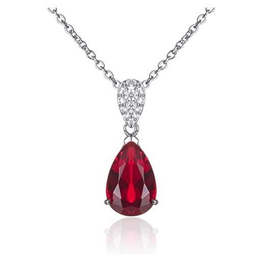 namana collana rossa da donna in argento sterling 925 con un ciondolo rosso rubino a forma di goccia, gioielli donna in argento 925 con zirconi rossi a forma di pera