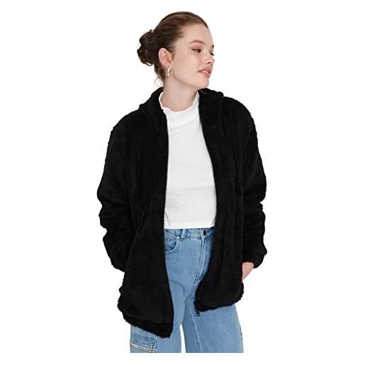 Trendyol giacca invernale oversize tinta unita collo alto cappotto, nero, m donna