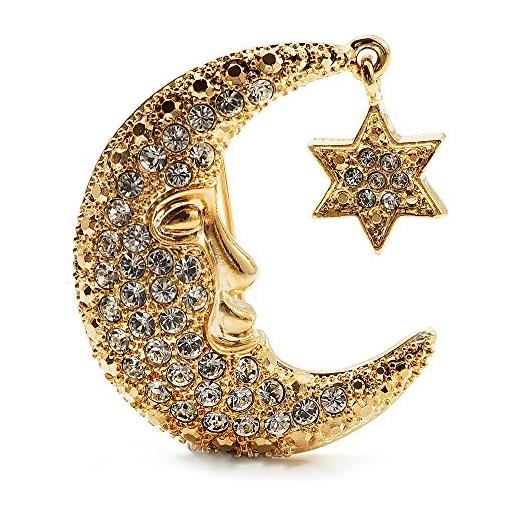 Avalaya spilla alla moda con luna di cristallo e stella (tono oro), misura unica, gemma
