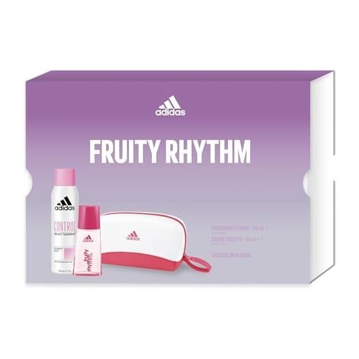 Adidas, confezione regalo fruity rhythm, eau de toilette donna 30 ml e deodorante spray 150 ml con pochette da viaggio
