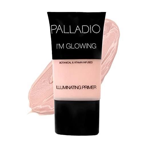 Palladio i'm glowing primer illuminante, primer trucco rosa perlato per il viso, contiene aloe vera, olio di semi d'uva, tè verde, illumina la carnagione, (chiaro)(0,67 fl oz (confezione da 1))
