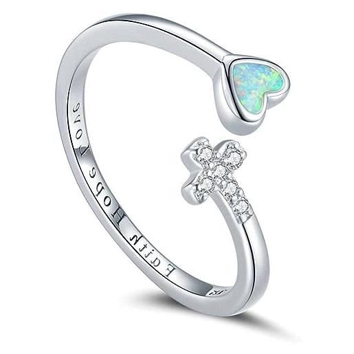 Generic anelli d'argento love cross opal heart faith hope love open regolable finger rings for women 925 gioielli in argento sterling, 