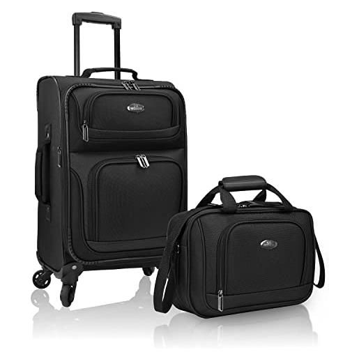 U.S. Traveler rio - set di bagagli a mano espandibili in tessuto robusto, nero, 4 wheel, rio - set di bagagli a mano espandibili in tessuto robusto